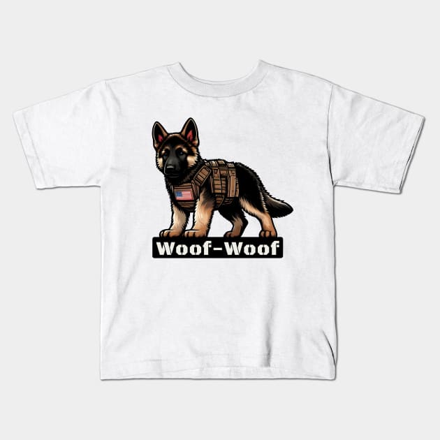 Tactical German Shepard Puppy Kids T-Shirt by Rawlifegraphic